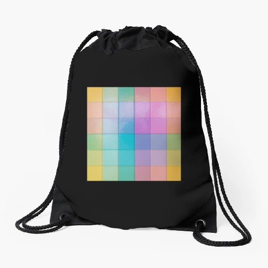 Rainbow Shimmer Multi Squares Pattern Drawstring Bags
