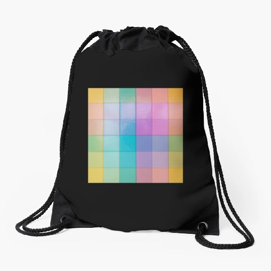 Rainbow Shimmer Multi Squares Pattern Drawstring Bags