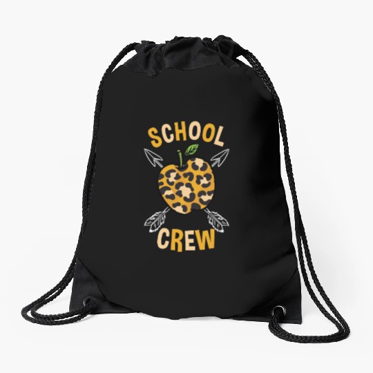 School Back To School Crew Leopard Print Drawstring Bags