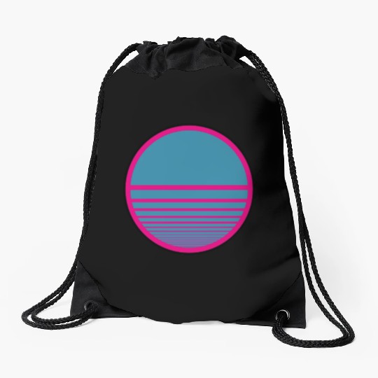 Dark Neon Sun Drawstring Bags