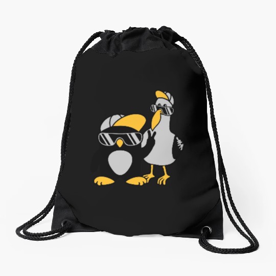Seagull penguin 2 friends Drawstring Bags