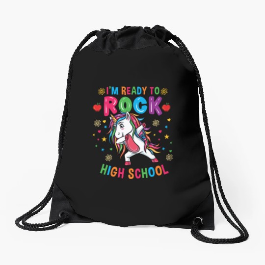 Unicorn Im Ready To Rock High School Drawstring Bags