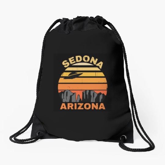 Sedona Arizonna Retro Sunset and UFO Drawstring Bags