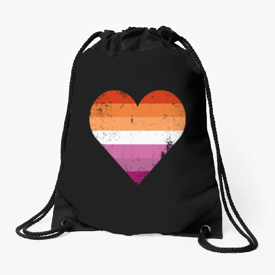 Lesbian Pride Heart Flag Drawstring Bags