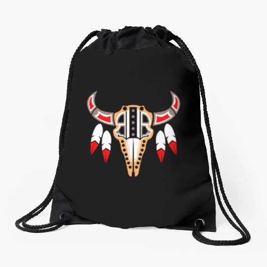 Native American Buffalo Skull for Tribal Art Lover Drawstring Bags