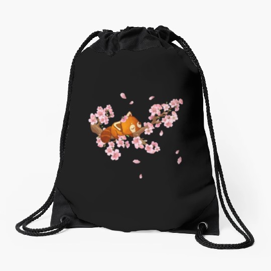 Cute Japanese Art Cherry Blossom Kawaii Red Panda Drawstring Bags