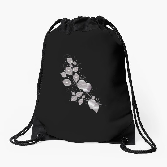 noble leaf tendril in metallic silver look Drawstring Bags