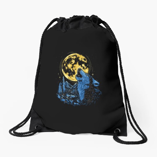 Wolf Moon Forest Wolves Nature Nature Liever Full Drawstring Bags