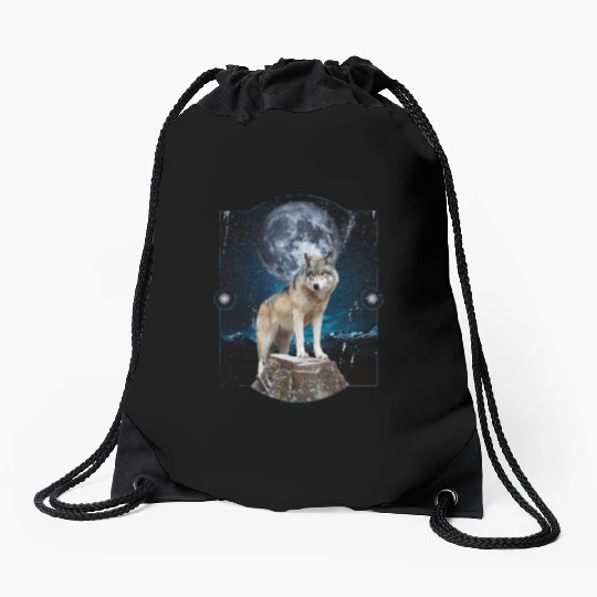 Wolf Moon Forest Wolves Nature Nature Liever Full Drawstring Bags