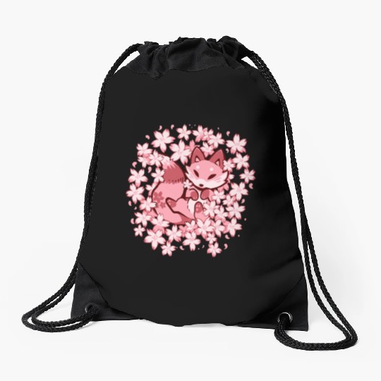 Cherry Blossom Fox Drawstring Bags