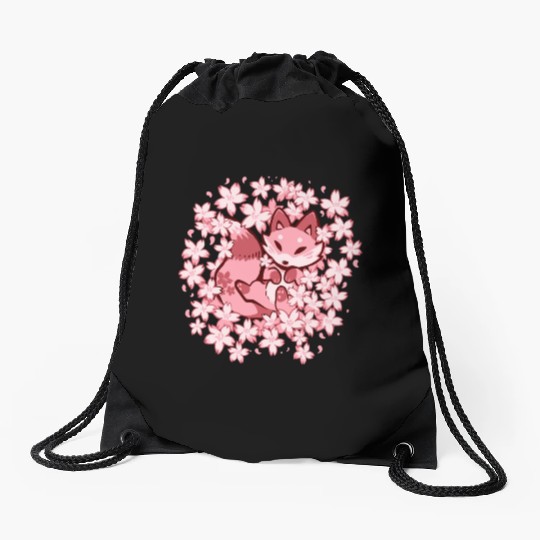 Cherry Blossom Fox Drawstring Bags