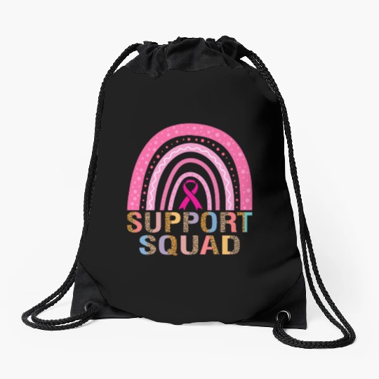 Support Squad Leopard Pink Warrior Breast Cancer Drawstring Bags