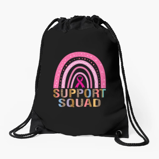 Support Squad Leopard Pink Warrior Breast Cancer Drawstring Bags