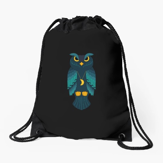 blue owl wild bird Drawstring Bags