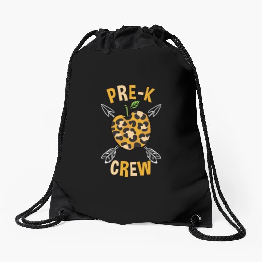 Pre-K Back To School Crew Leopard Print Drawstring Bags