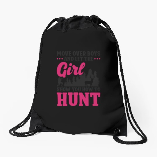 Buck Deer Hunting Hunter Girl Move Drawstring Bags