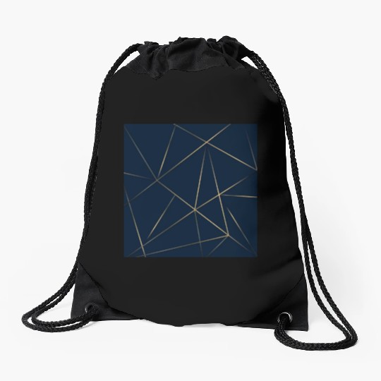 Luxury Gold Navy Blue Geometric Polygon Drawstring Bags