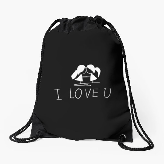 lesbian couple couple i love you Drawstring Bags
