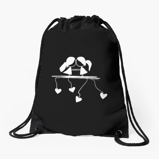 lesbian couple love symbol Drawstring Bags