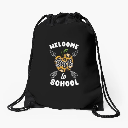 Welcome Back To School Leopard Print Drawstring Bags