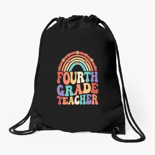 4th Grade Teacher Rainbow First Day Of School Drawstring Bags