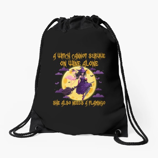 Witch and Flamingo Halloween Drawstring Bags