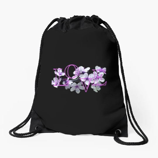 Love Purple Flowers Drawstring Bags