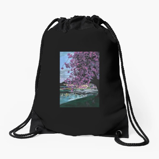 Festplass Swans and Cherry Flowers week 17 Drawstring Bags