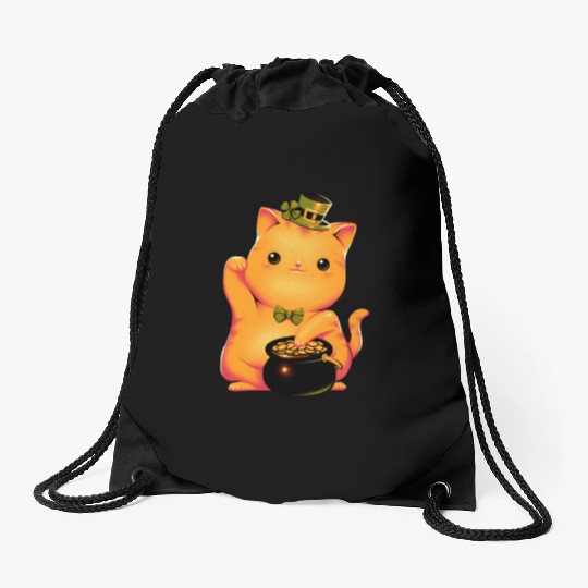 cat Irish Lucky Cat Drawstring Bags