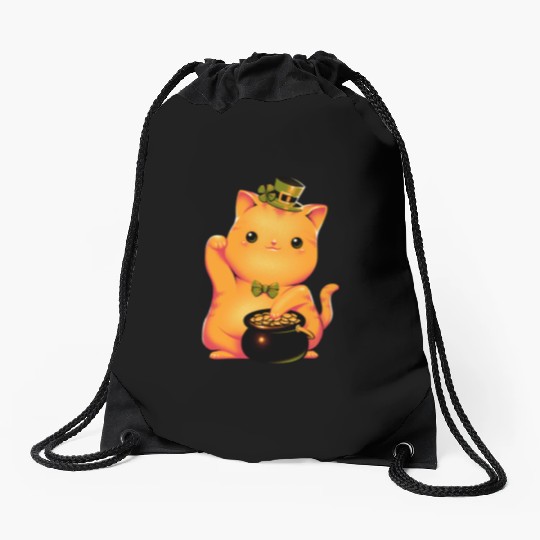 cat Irish Lucky Cat Drawstring Bags