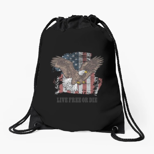 Live Free or Die - Bald Eagle - Grunge American Fl Drawstring Bags