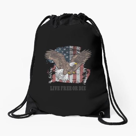 Live Free or Die - Bald Eagle - Grunge American Fl Drawstring Bags