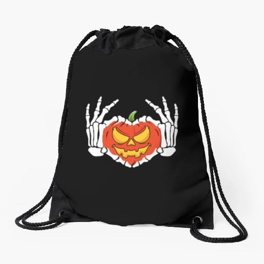 Skeleton Hand Heart Sign Funny Halloween Drawstring Bags