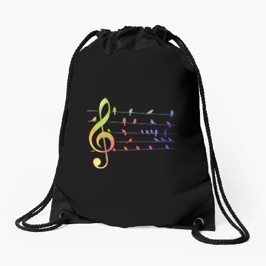Colorful Birds Musical Notes Music Teacher Drawstring Bags