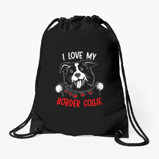 I Love My Border Collie Dog Lover Puppy Paw Love Drawstring Bags