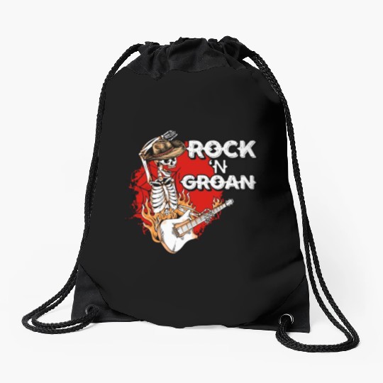 Halloween Cowboy Skeleton Rocker Hand Rock Drawstring Bags