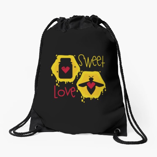 Sweet love yellow honey bee Drawstring Bags
