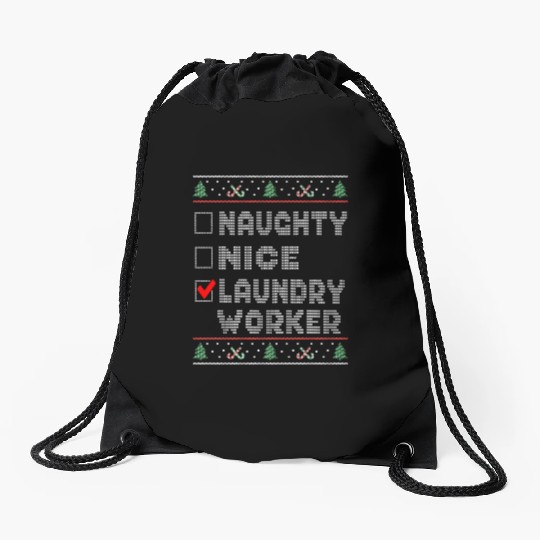 Naughty Nice Laundry Worker, Matching Christmas Drawstring Bags