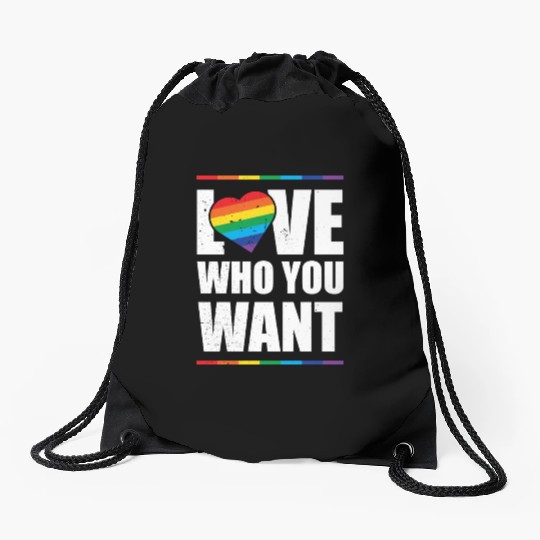 LGBT Love Who You Want Gay Pride Rainbow Heart Drawstring Bags