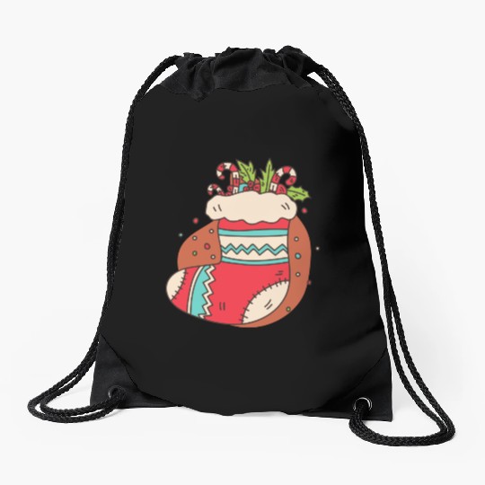 christmas sock with candy canes Drawstring Bags