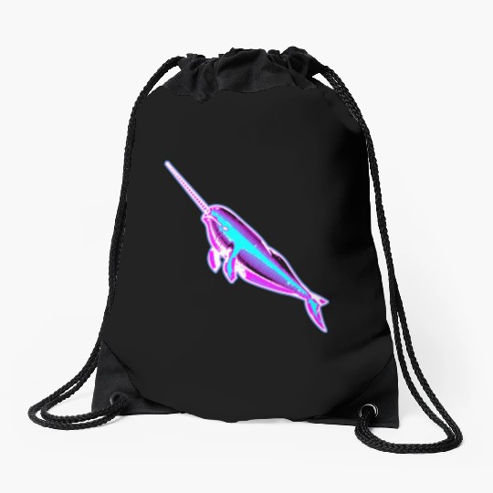 Synthwave Narwhal Drawstring Bags