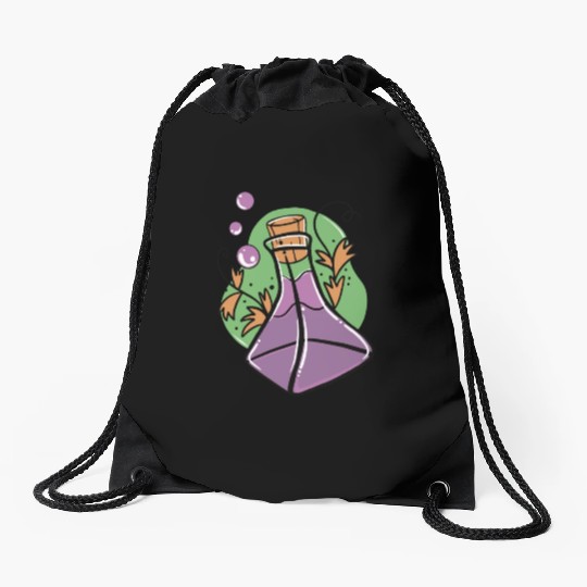 A glass of purple poison with Fall leaves Drawstring Bags