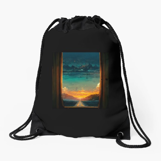 Paradise island painting Drawstring Bags