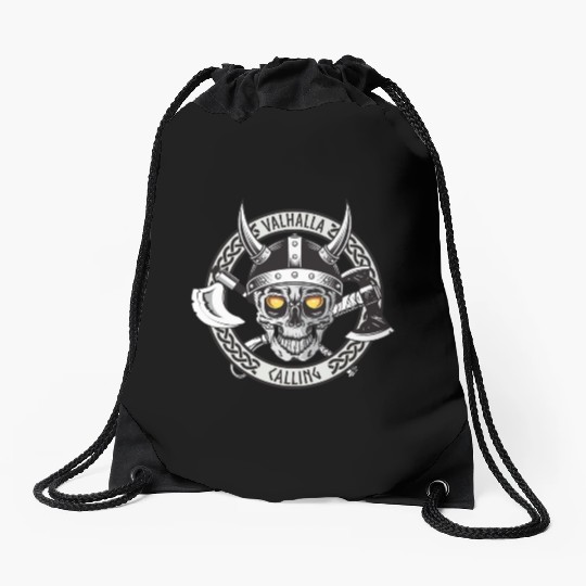 Valhalla Calling Skull And Axes Drawstring Bags