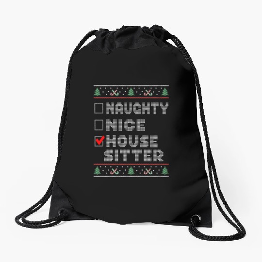 Naughty Nice House Sitter, Matching Christmas Drawstring Bags