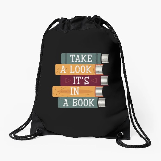 Take A Look It's A Book Retro Rainbow Reading Drawstring Bags