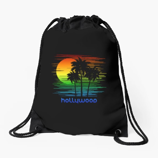 Hollywood California LGBTQ Rainbow Flag Pride Drawstring Bags