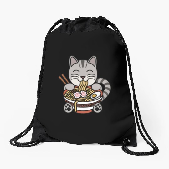 American Shorthair Cat Ramen Noodles Drawstring Bags