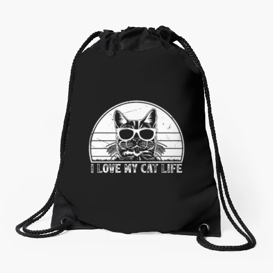 Cat Owner - I Love My Cat Life - Cat Lover Funny C Drawstring Bags