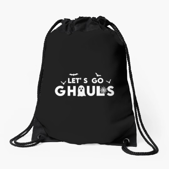 Groovy Boho Let's Go Ghouls Halloween Ghost, Bats Drawstring Bags